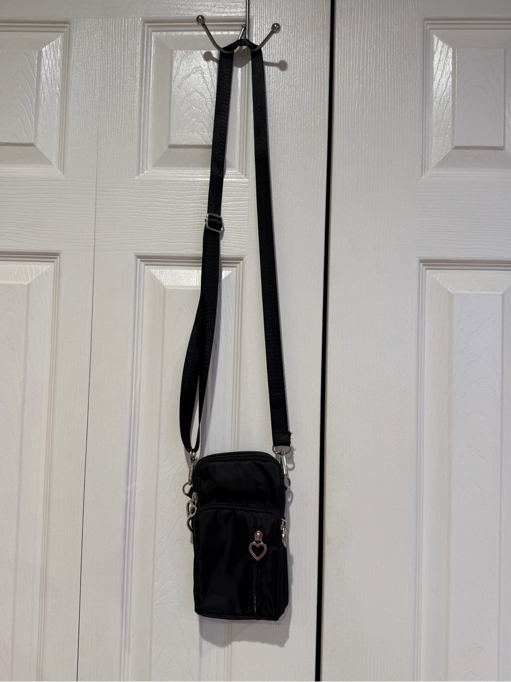 Black Crossbody Hobo Bag with Heart Charm
